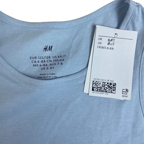 H&M Girls Sleeveless Blue Floral Print Summer Dress Size 6X-7 - New - Picture 4 of 5